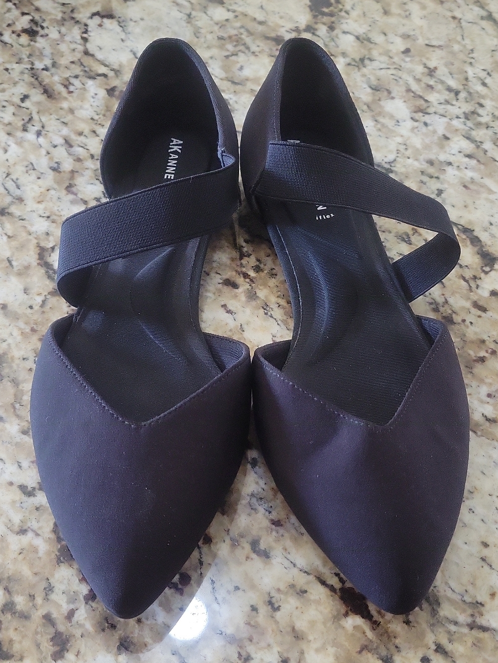 Anne Klein Black Pointed D'Orsay Flats with Elastic Cross Strap 10M NWOT